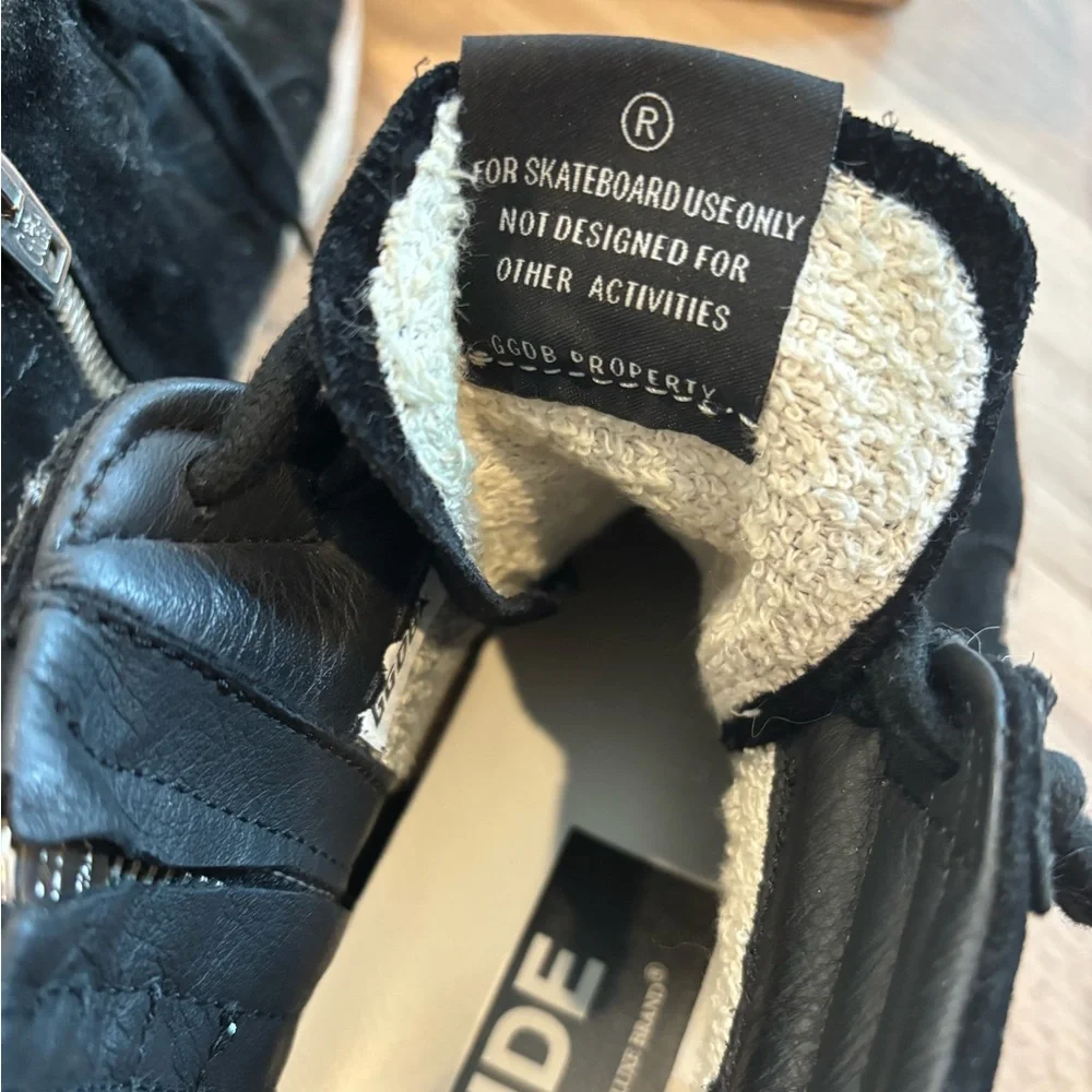 Golden Goose Slide- Black Suede Sneakers Distressed Look Lace-Up - Picture 7 of 9